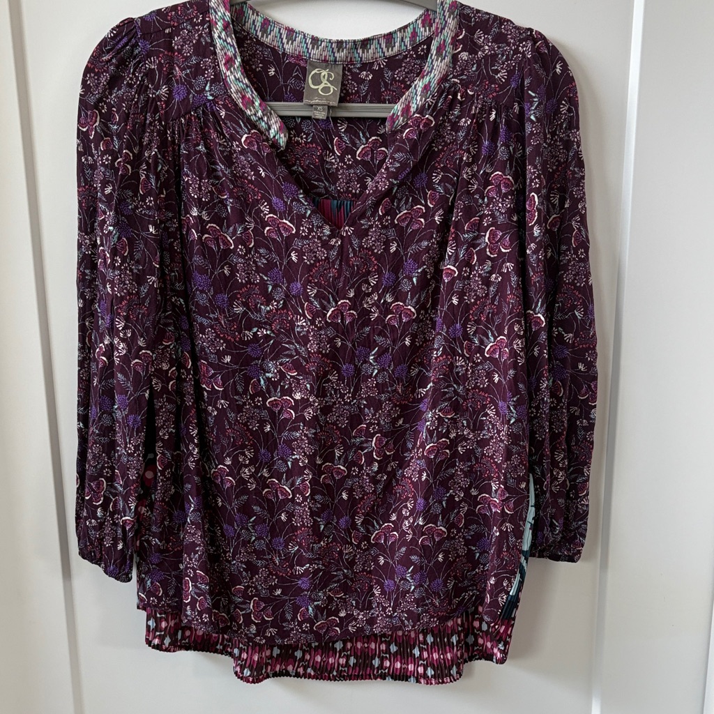 Anthropologie Purple And Pink Floral Blouse With Beautiful Back